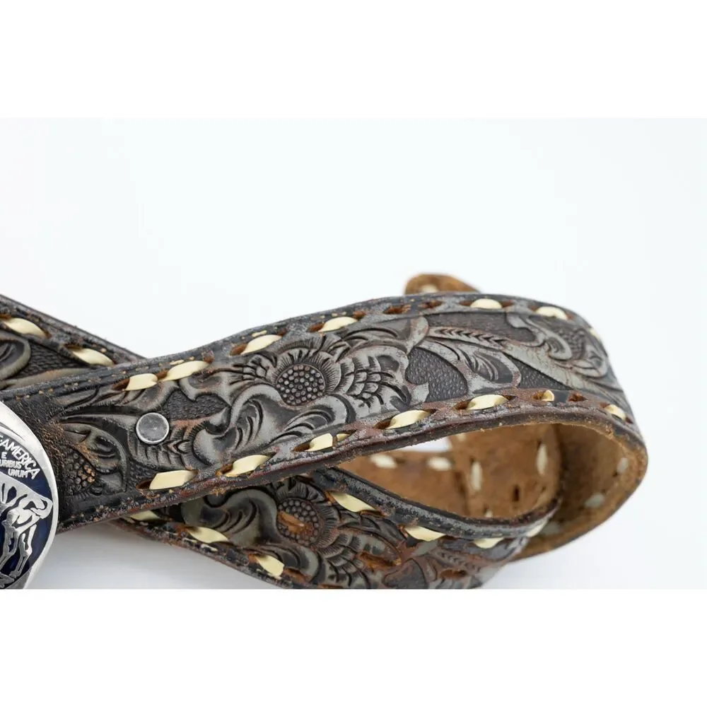 Vintage Western Tooled Leather‎ Belt Buffalo Nickel Concho Men’s Large L